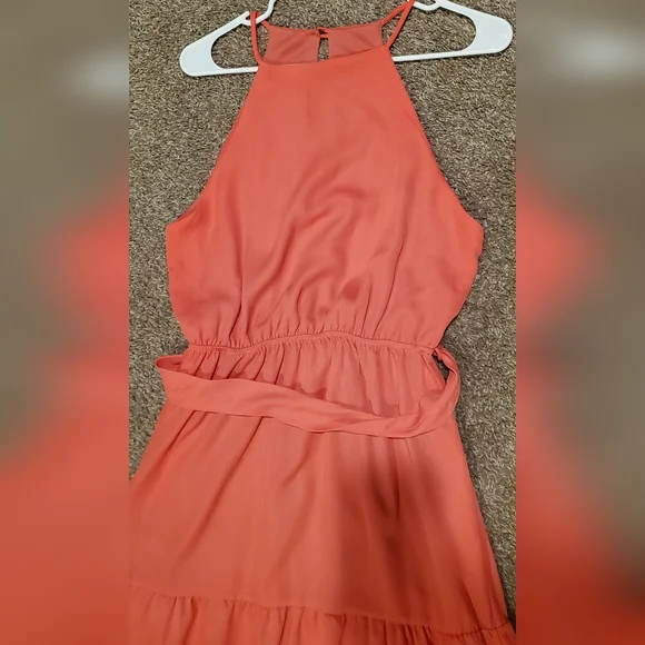 NWOT Bright Coral Sleeveless Flowy Maxi Dress With Tie - Picture 4 of 6